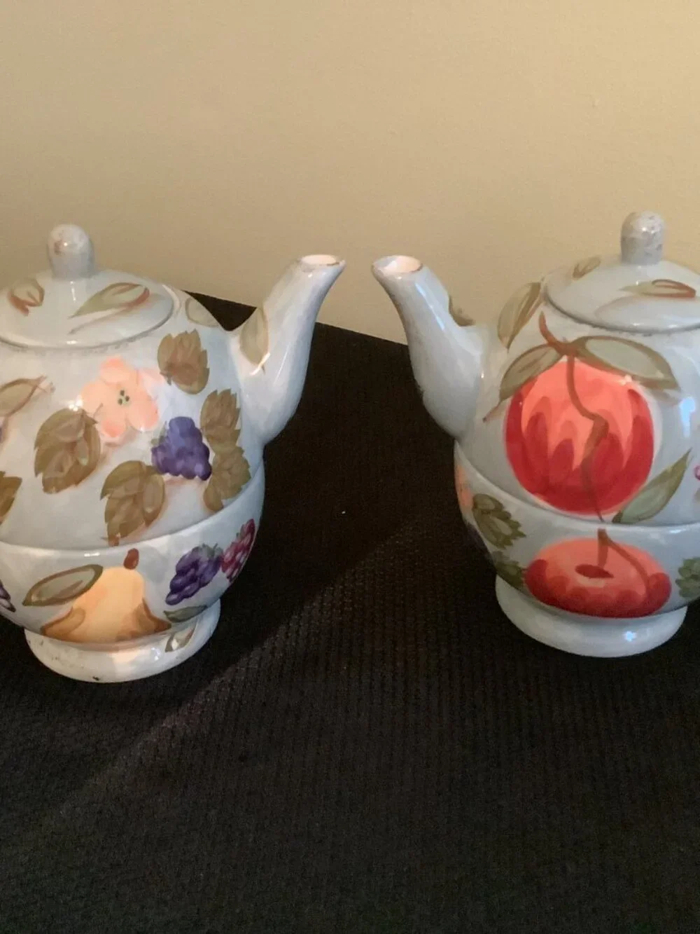 Set of Two TEA FOR ONE  Floral & Fruit Teapot & Cup Sets